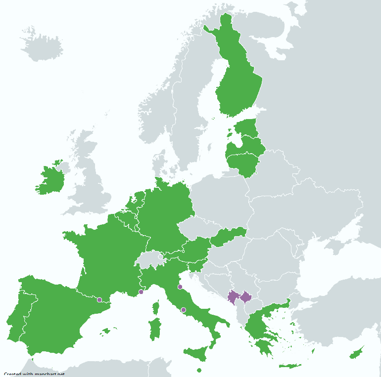 ユーロ採用国の地図