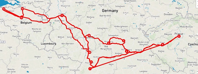 南ドイツ・チェコ・ベルギー旅行の旅程。