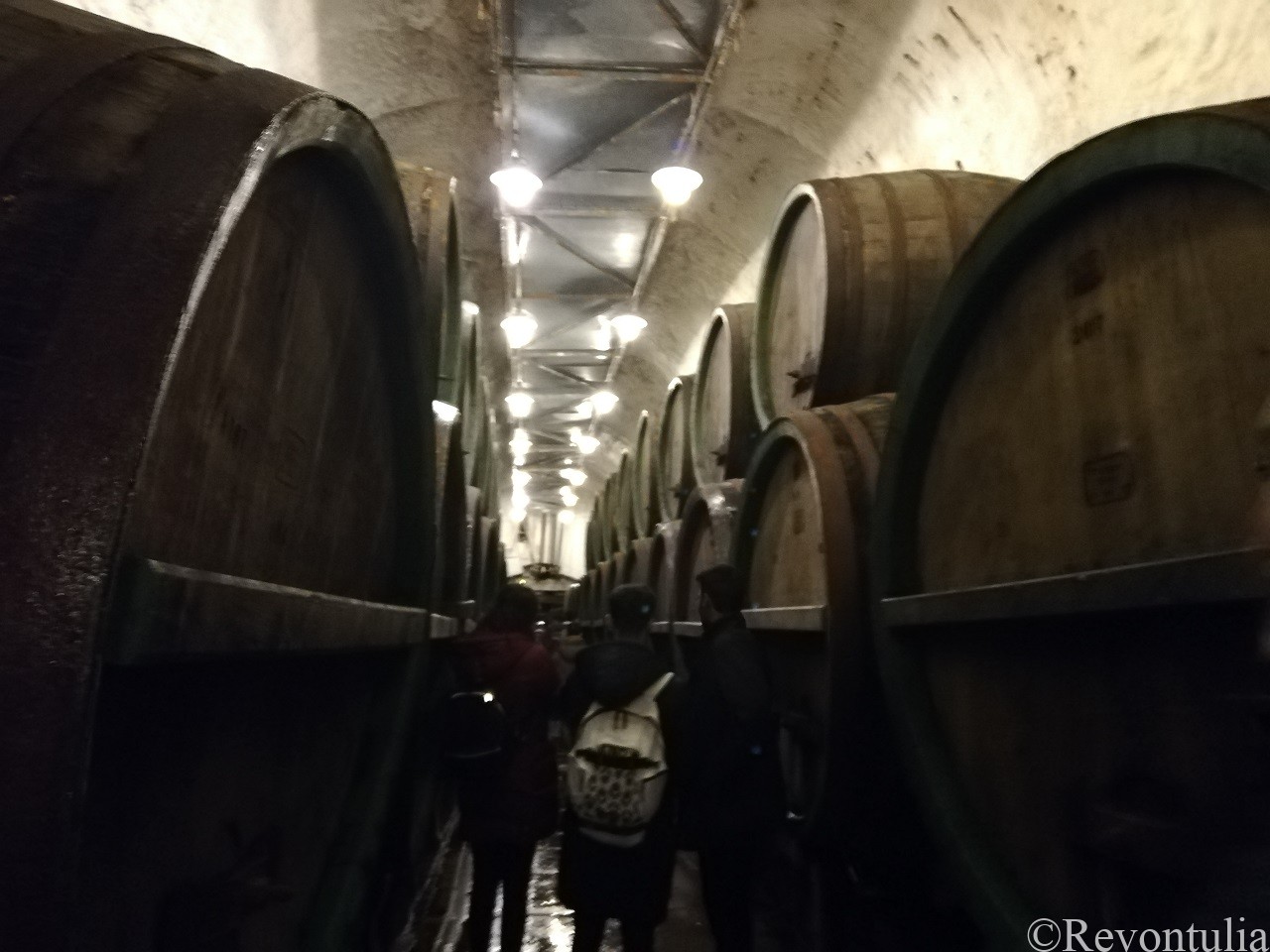 ピルスナーウルケル醸造所の地下に積みあがった樽