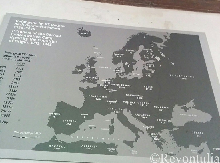 ダッハウ強制収容所の収容者の国別地図