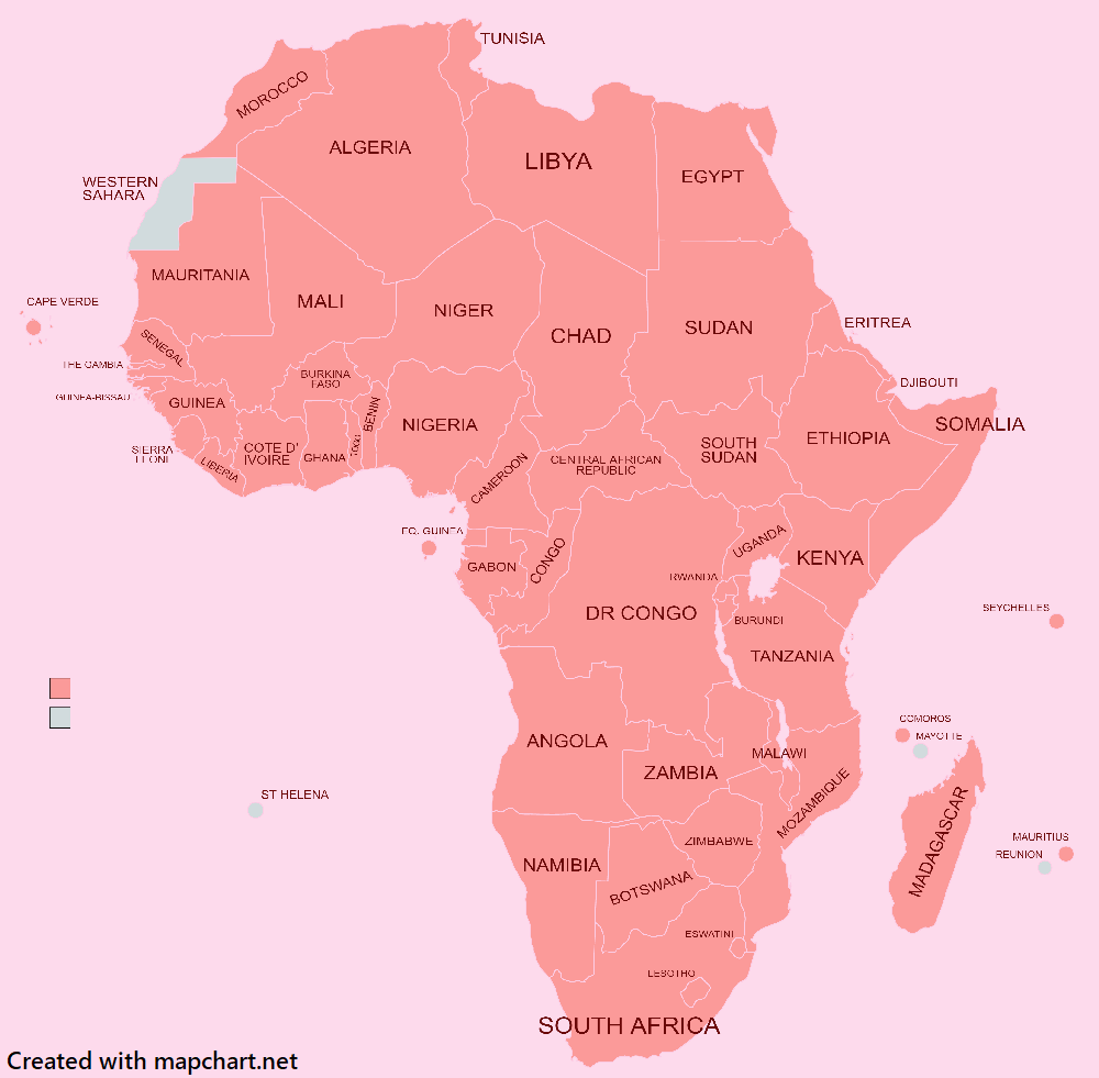 塗りつぶしたアフリカの地図